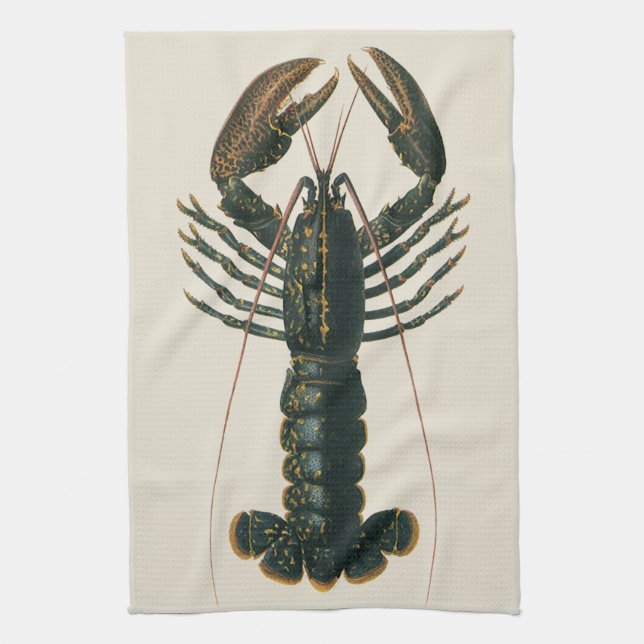 Vintage Lobster, Marine Ocean Life Crustacean Tea Towel (Vertical)