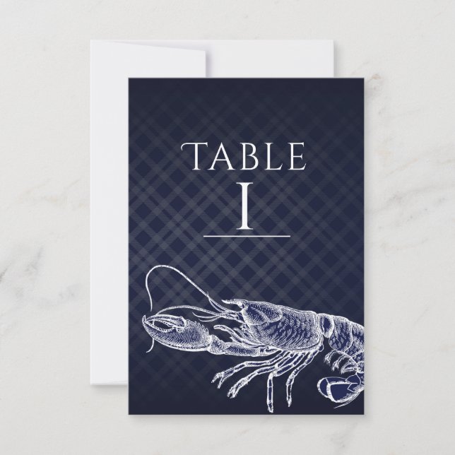 Vintage Lobster Navy Blue Elegant Table Number (Front)