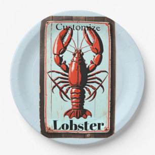 Vintage Lobster Sign Thunder_Cove Paper Plate