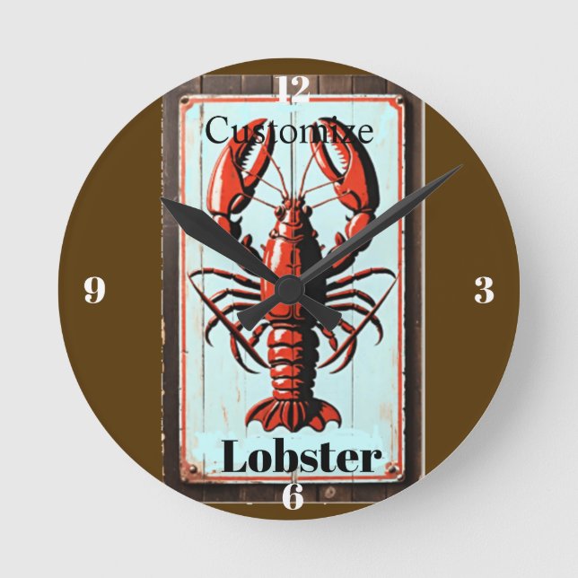 Vintage Lobster Sign Thunder_Cove Round Clock (Front)