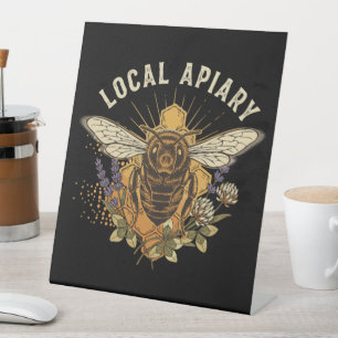 Vintage Local Apiary Honey Bee with Lavender Pedestal Sign