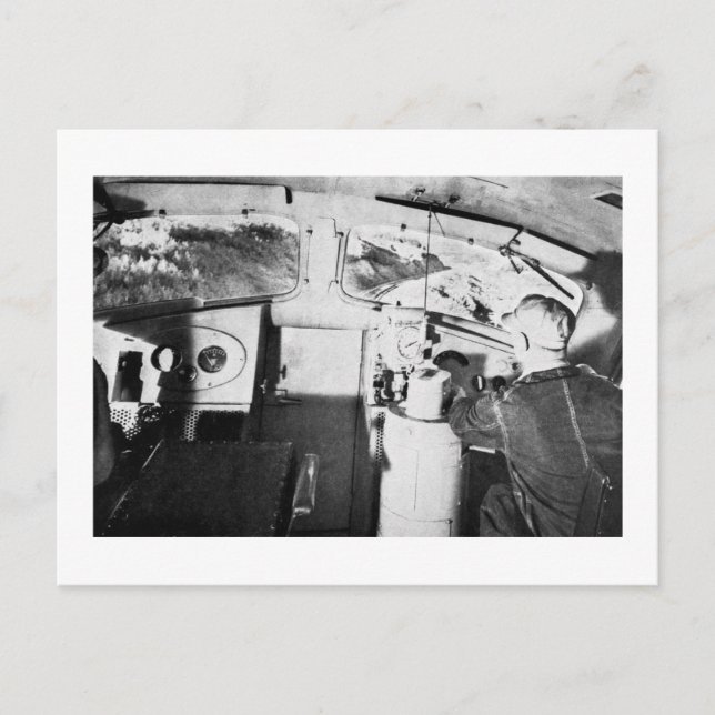 Vintage Locomotive Engineer Inside the Cab Postcard (Front)