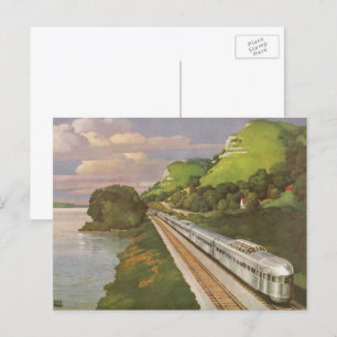 Vintage Locomotive in Country, Vacation by Train Postcard