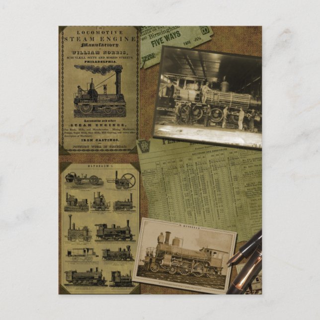 Vintage Locomotive Scrapbook Postcard (Front)
