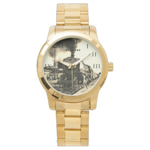 Vintage Locomotive Train Birthday Black Travel Watch