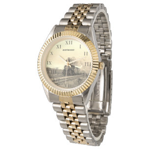 Vintage Locomotive Train Birthday Black Travel Watch