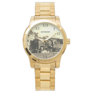 Vintage Locomotive Train Birthday Black Travel Watch