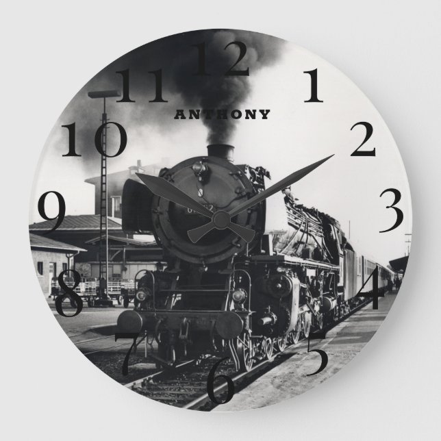 Vintage Locomotive Train Engine Railway Steam Large Clock (Front)