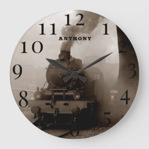 Vintage Locomotive Train Engine Railway Steam Large Clock
