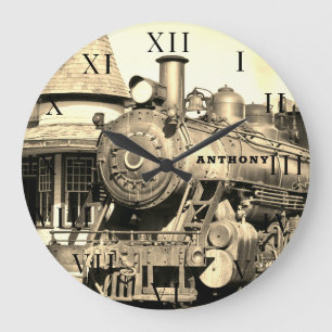 Vintage Locomotive Train Engine Railway Steam Large Clock