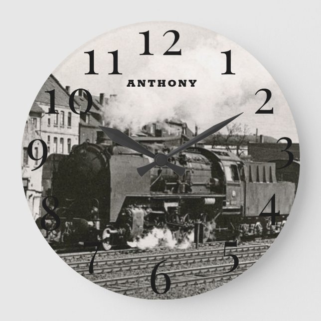 Vintage Locomotive Train Engine Railway Steam Large Clock (Front)