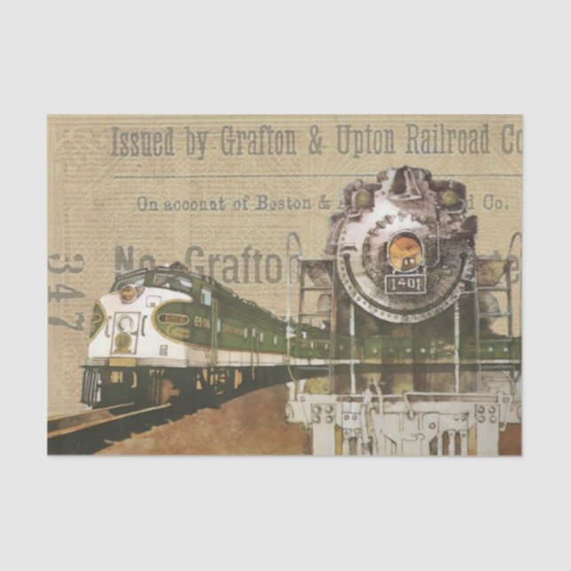 Vintage Locomotive Train Steam Engine Railroad Tissue Paper (Front)