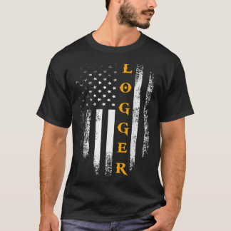 Vintage Logger With American Flag LoggingCarpenter T-Shirt