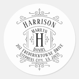 Vintage Logo Art Deco Swirls Return Address Classic Round Sticker