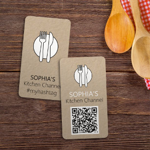 Vintage Logo Restaurant & Kitchen Channel QR Code Business Card