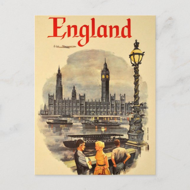 Vintage London Air Travel Big Ben Parliament Postcard (Front)