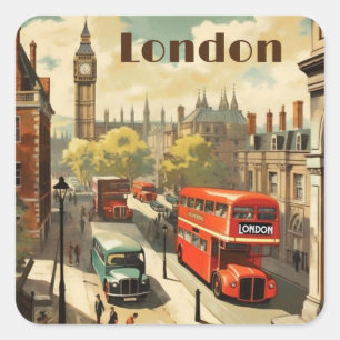 Vintage London Big Ben Custom Text Square Sticker