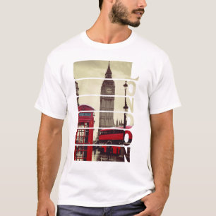Vintage London Big Ben & Red Bus Photo Art T-Shirt