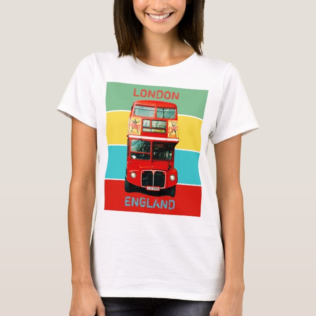 Vintage London Bus Colourful Stripes T-Shirt (Front)