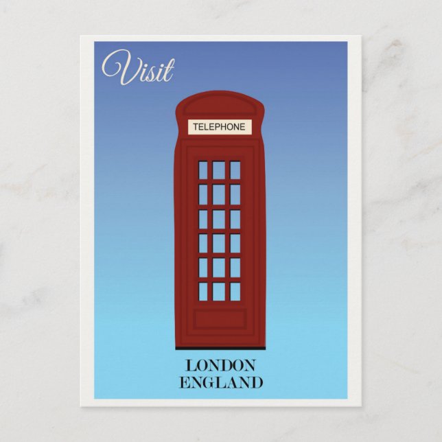 Vintage London England Red Phone Booth Travel Postcard (Front)