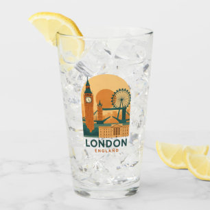 Vintage London England Travel Glass Retro