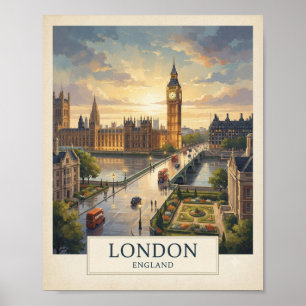 Vintage London England Travel Poster Big Ben Wal