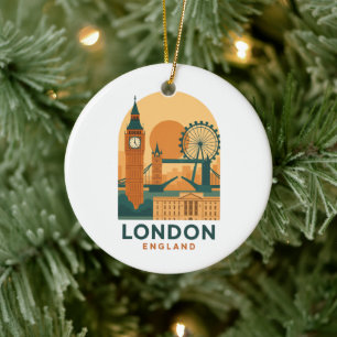 Vintage London England Travel   Retro  Ceramic Tree Decoration