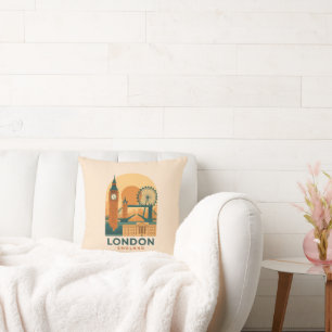 Vintage London England Travel Retro Cushion