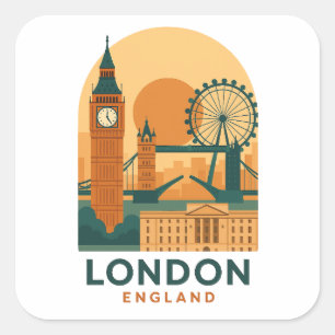 Vintage London England Travel   Retro  Square Sticker