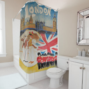 Vintage London England Watercolor Art Home Decor Shower Curtain