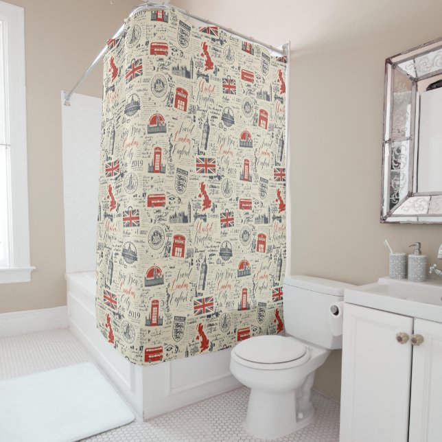 Vintage London Shower Curtain (In Situ)