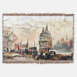 Vintage London Street Scene Art Throw Blanket