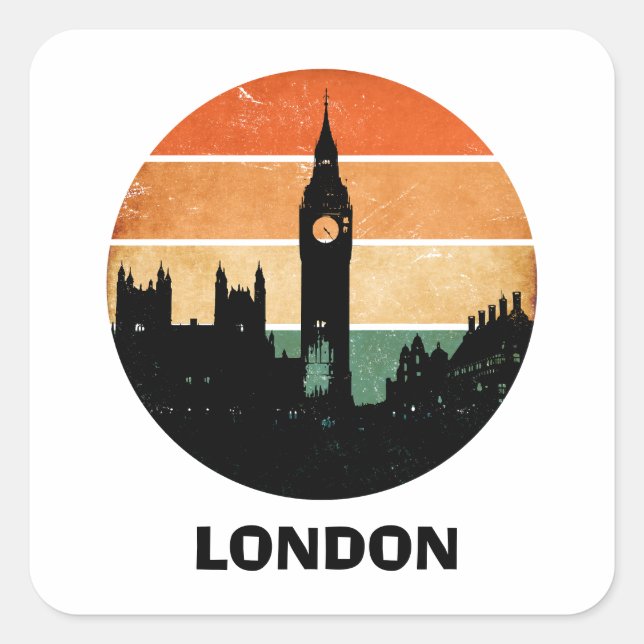 Vintage London Sunset Cityscape Travel Souvenir Square Sticker (Front)