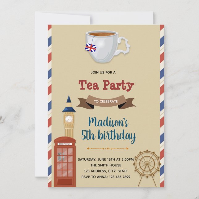 Vintage london tea party theme invitation (Front)