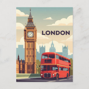 Vintage London with Big Ben and Red bus Postcard