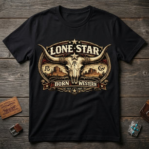 Vintage Lone Star Texas Longhorn Cow Skull Western T-Shirt