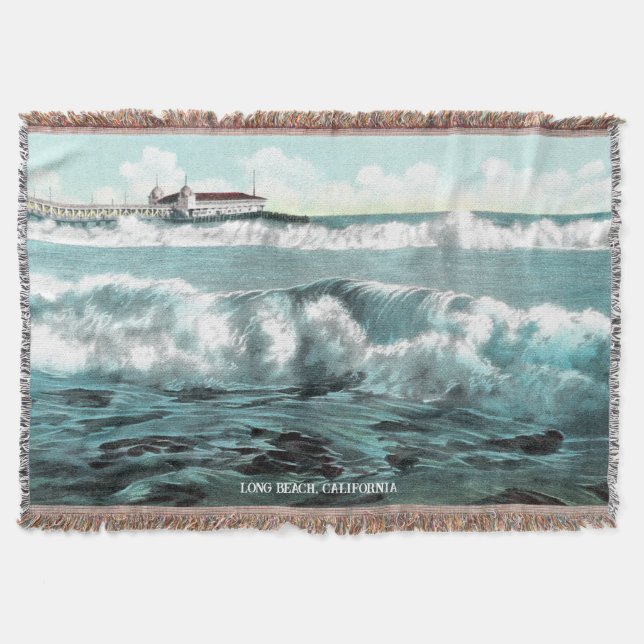 Vintage Long Beach CA Throw Blanket (Front)