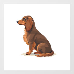 Vintage Long Haired Dachshund Back View Dog Illust