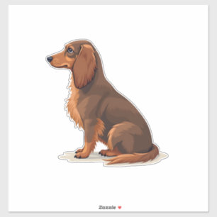Vintage Long Haired Dachshund Back View Dog Illust