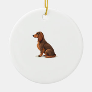 Vintage Long Haired Dachshund Back View Dog Illust Ceramic Tree Decoration