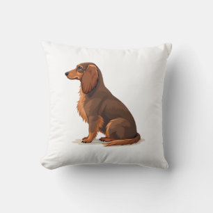 Vintage Long Haired Dachshund Back View Dog Illust Cushion
