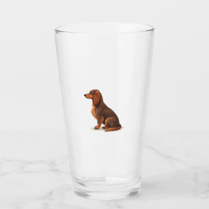 Vintage Long Haired Dachshund Back View Dog Illust Glass