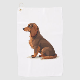 Vintage Long Haired Dachshund Back View Dog Illust Golf Towel