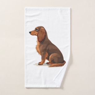 Vintage Long Haired Dachshund Back View Dog Illust Hand Towel