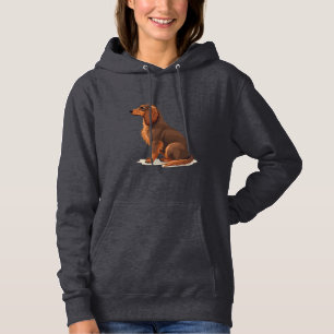 Vintage Long Haired Dachshund Back View Dog Illust Hoodie