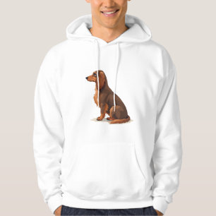 Vintage Long Haired Dachshund Back View Dog Illust Hoodie