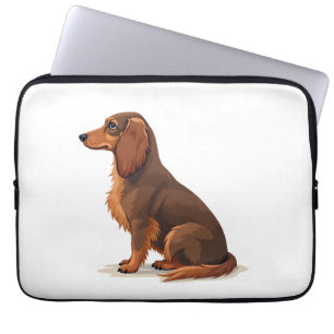 Vintage Long Haired Dachshund Back View Dog Illust Laptop Sleeve