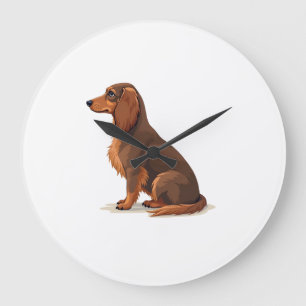 Vintage Long Haired Dachshund Back View Dog Illust Large Clock