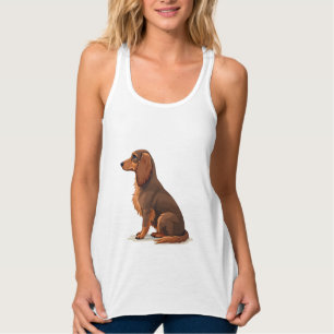 Vintage Long Haired Dachshund Back View Dog Illust Singlet