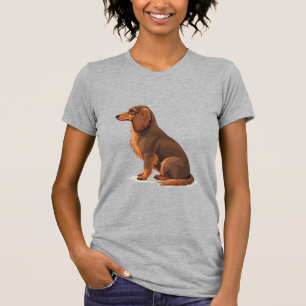 Vintage Long Haired Dachshund Back View Dog Illust T-Shirt